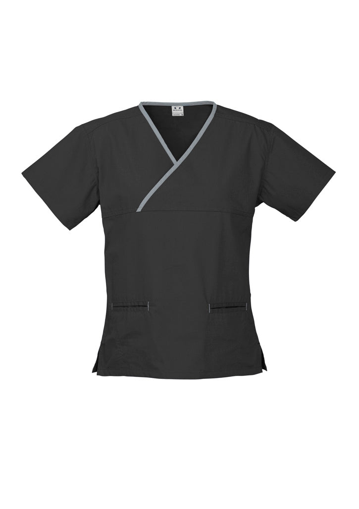 Biz Collection Womens Contrast Scrub Top - Black/Pewter