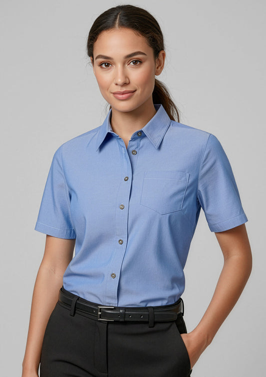 Biz Collection Womens Chambray Short Sleeve Shirt - Chambray Blue
