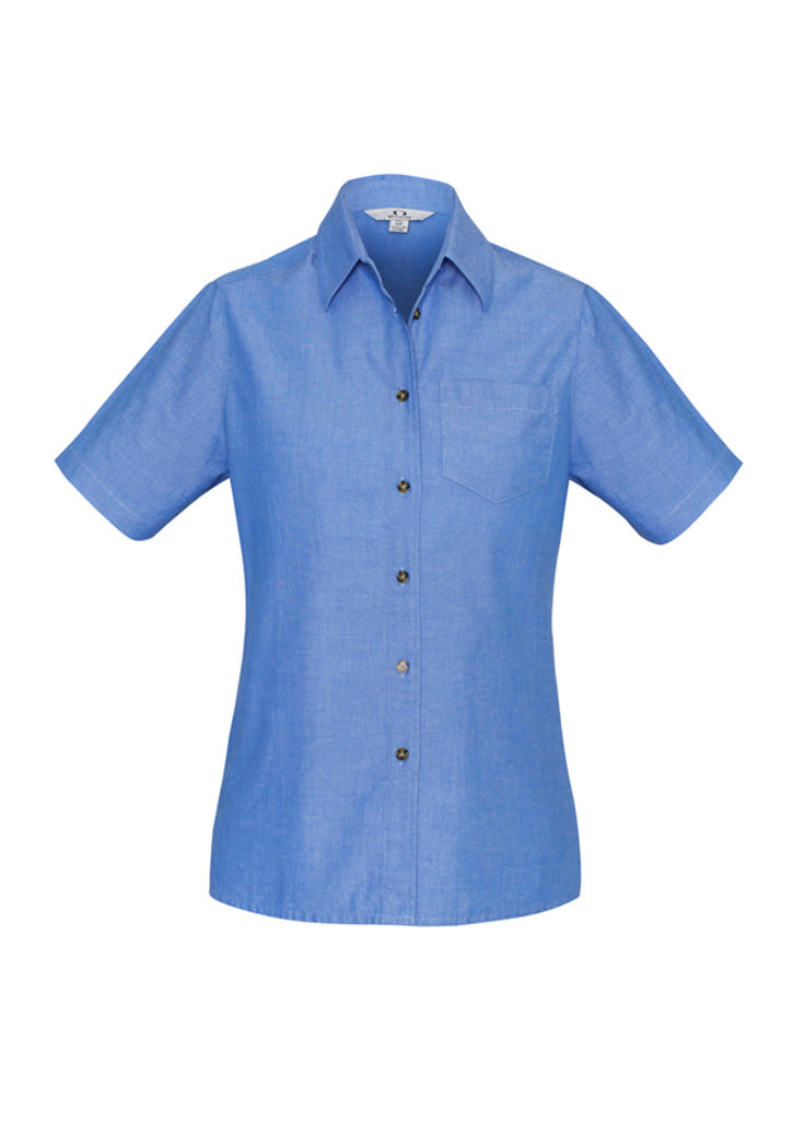 Biz Collection Womens Chambray Short Sleeve Shirt - Chambray Blue