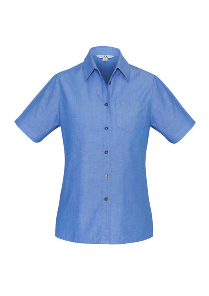 Biz Collection Womens Chambray Short Sleeve Shirt - Chambray Blue