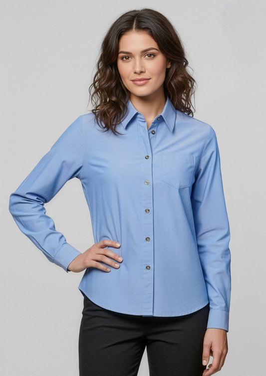 Biz Collection Womens Chambray Long Sleeve Shirt - Chambray Blue