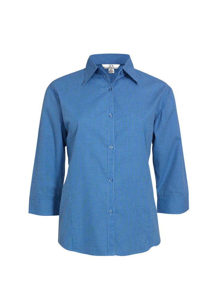Biz Collection Womens Micro Check 3/4 Sleeve Shirt - Sky