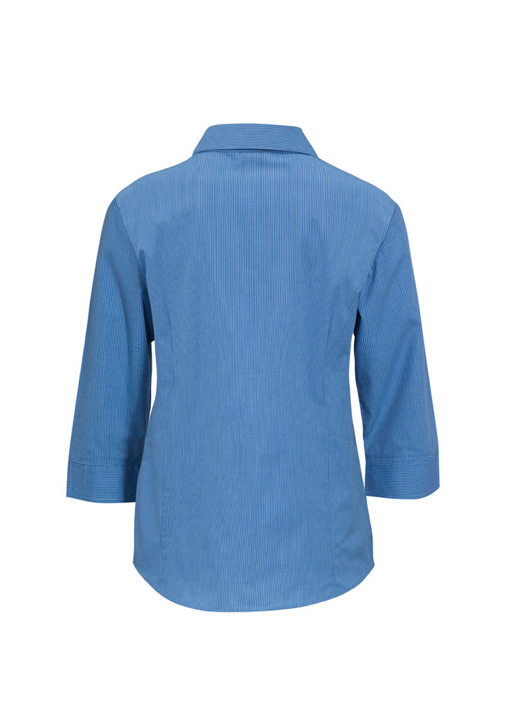 Biz Collection Womens Micro Check 3/4 Sleeve Shirt - Mid Blue
