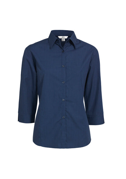 Biz Collection Womens Micro Check 3/4 Sleeve Shirt - Navy