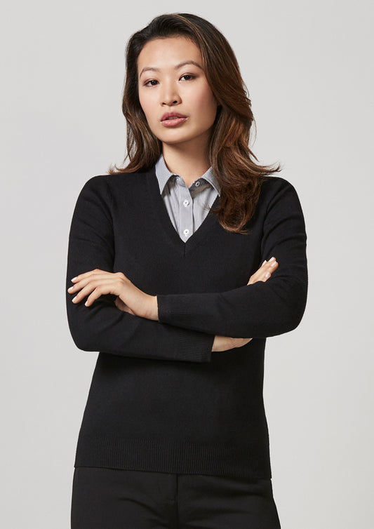 Biz Collection Womens V-Neck Knit Pullover - Navy