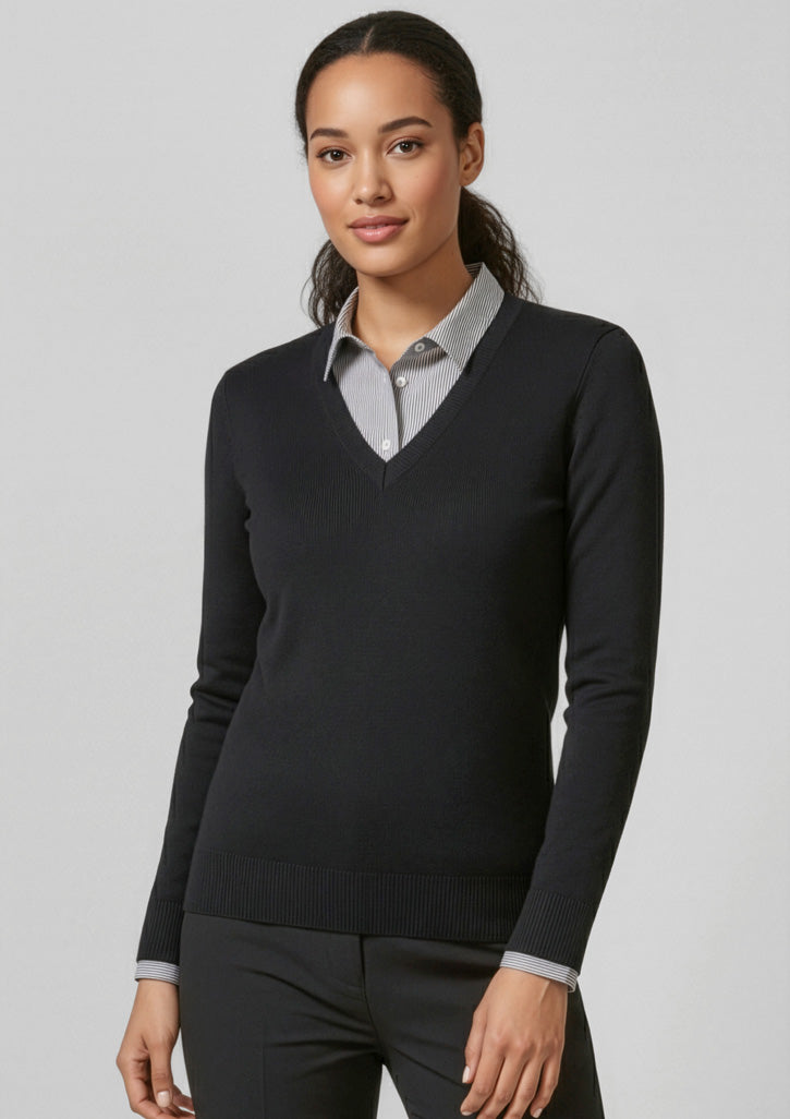 Biz Collection Womens V-Neck Knit Pullover - Black