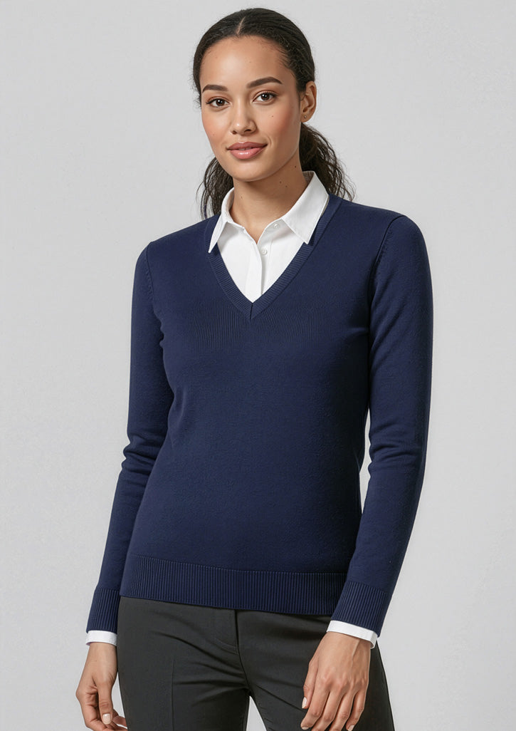 Biz Collection Womens V-Neck Knit Pullover - Navy
