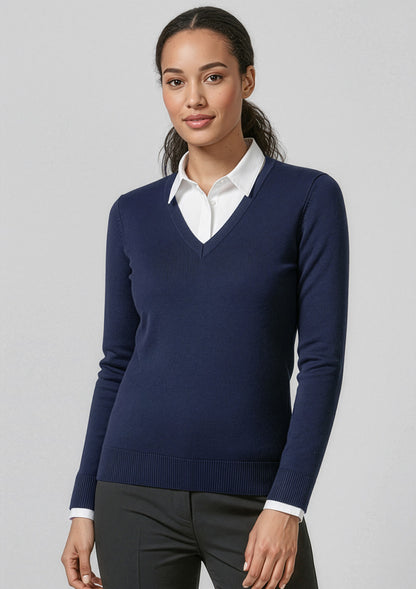 Biz Collection Womens V-Neck Knit Pullover - Navy
