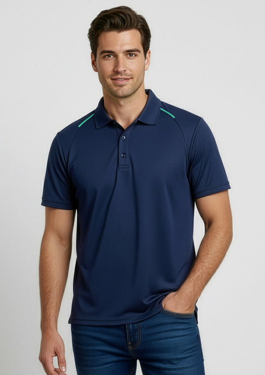 Biz Collection Mens Academy Short Sleeve Polo - Navy/Teal