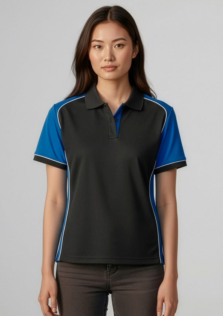 Biz Collection Womens Nitro Short Sleeve Polo - Black/Royal/White