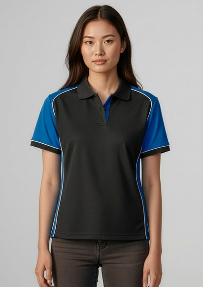 Biz Collection Womens Nitro Short Sleeve Polo - Black/Royal/White