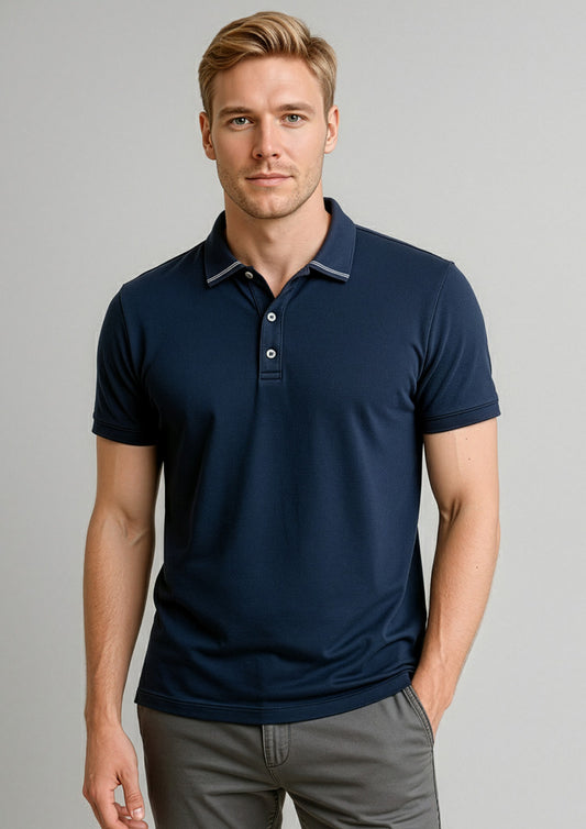Biz Collection Mens Aston Short Sleeve Polo - Navy/Silver Grey
