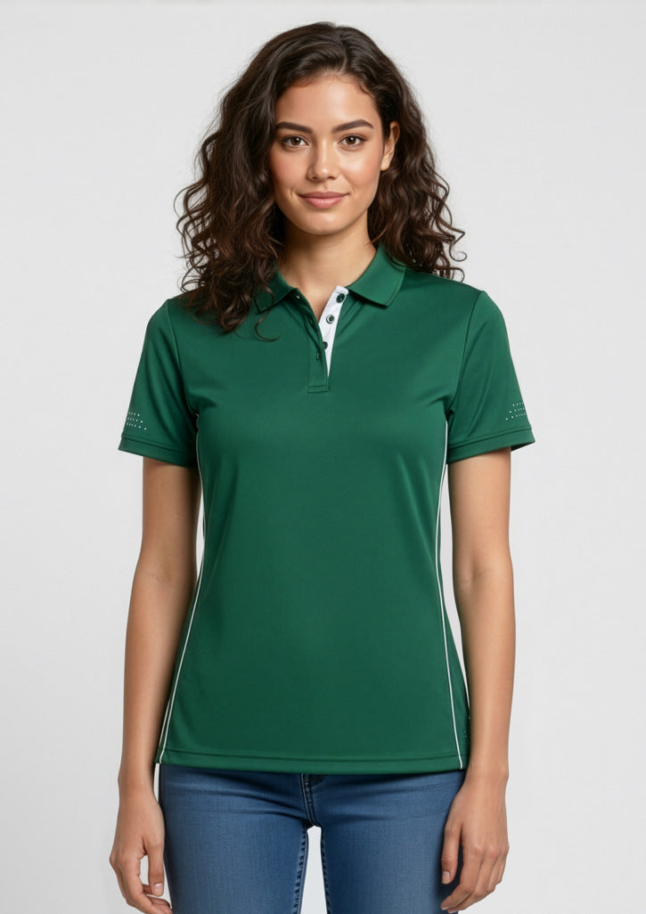Biz Collection Womens Balance Short Sleeve Polo - Forest/White