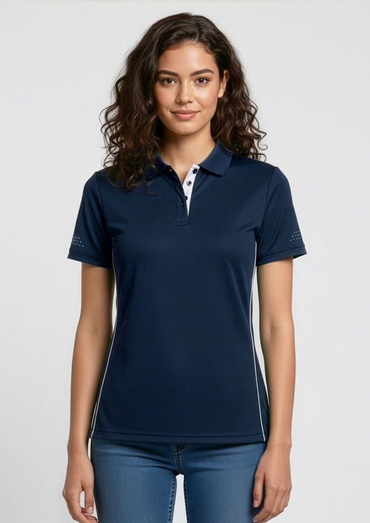 Biz Collection Womens Balance Short Sleeve Polo - Navy/White