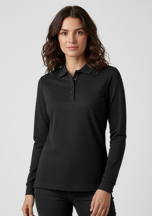 Biz Collection Womens Action Long Sleeve Polo - Black