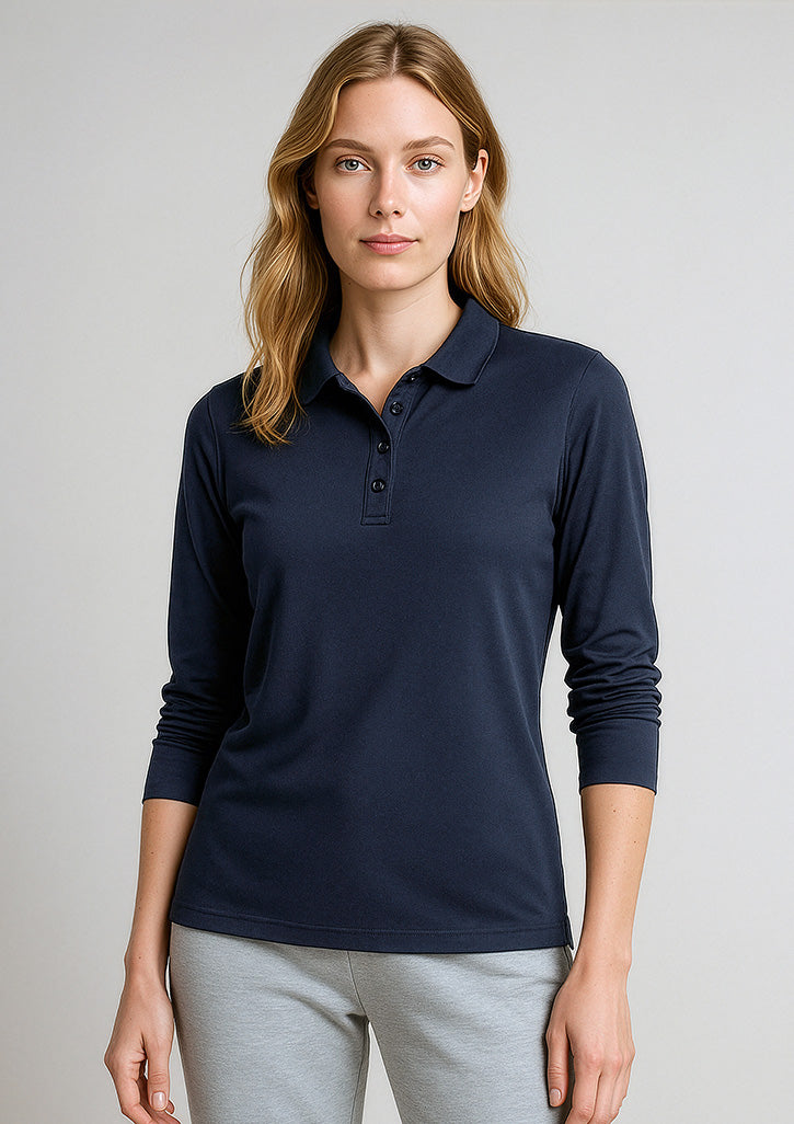 Biz Collection Womens Action Long Sleeve Polo - Navy