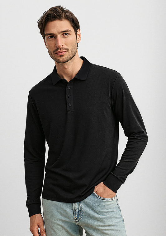 Biz Collection Mens Action Long Sleeve Polo - Black