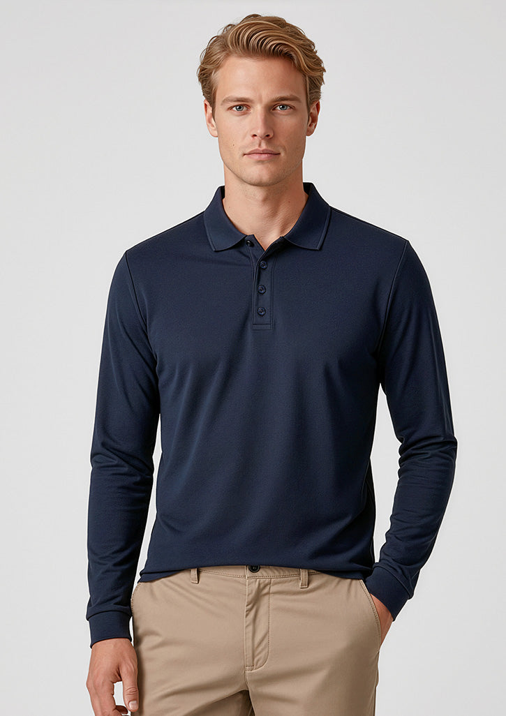 Biz Collection Mens Action Long Sleeve Polo - Navy