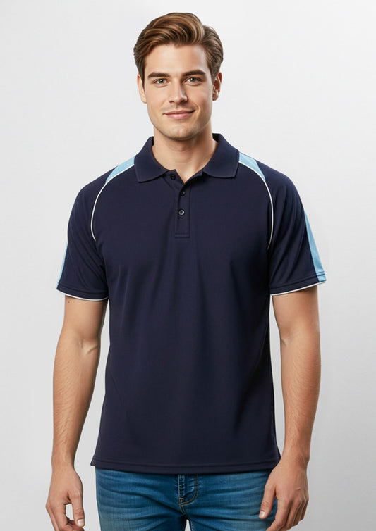 Biz Collection Mens Triton Short Sleeve Polo - Navy/Spring Blue/White