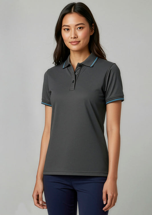 Biz Collection Womens Jet Short Sleeve Polo - Steel Grey/Cyan