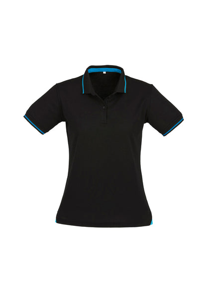 Biz Collection Womens Jet Short Sleeve Polo - Black/Cyan