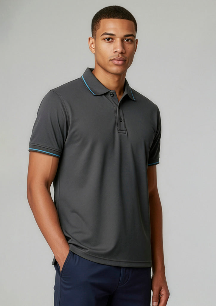 Biz Collection Mens Jet Short Sleeve Polo - Steel Grey/Cyan