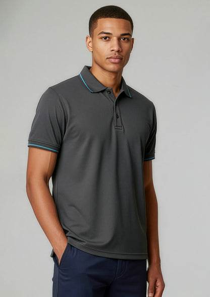 Biz Collection Mens Jet Short Sleeve Polo - Steel Grey/Cyan