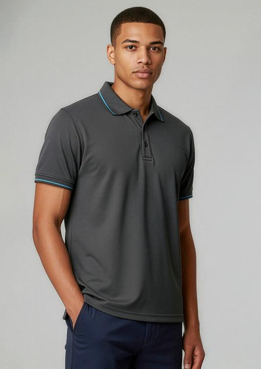 Biz Collection Mens Jet Short Sleeve Polo - Steel Grey/Cyan