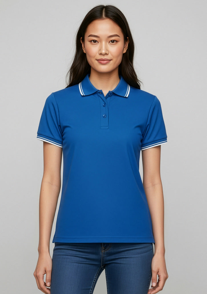 Biz Collection Womens Cambridge Short Sleeve Polo - Royal/White/White