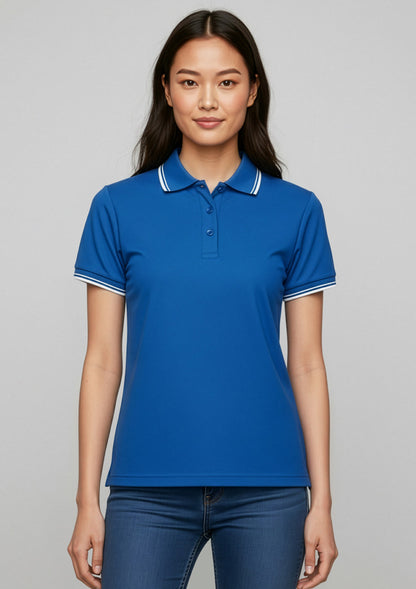 Biz Collection Womens Cambridge Short Sleeve Polo - Royal/White/White