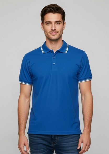 Biz Collection Mens Cambridge Short Sleeve Polo - Royal/White/White