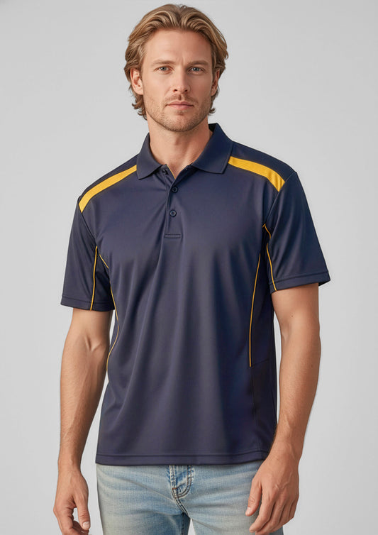 Biz Collection Mens United Short Sleeve Polo - Navy/Gold