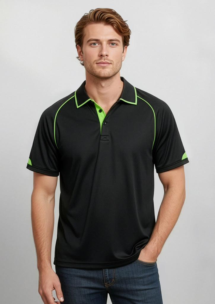 Biz Collection Mens Fusion Short Sleeve Polo - Black/Fluoro Yellow/Lime