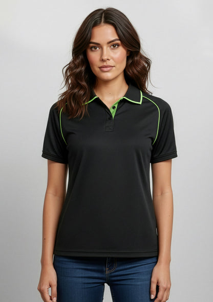Biz Collection Womens Fusion Short Sleeve Polo - Black/Fluoro Yellow/Lime