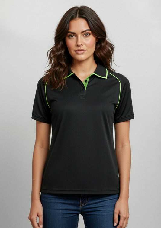 Biz Collection Womens Fusion Short Sleeve Polo - Black/Fluoro Yellow/Lime