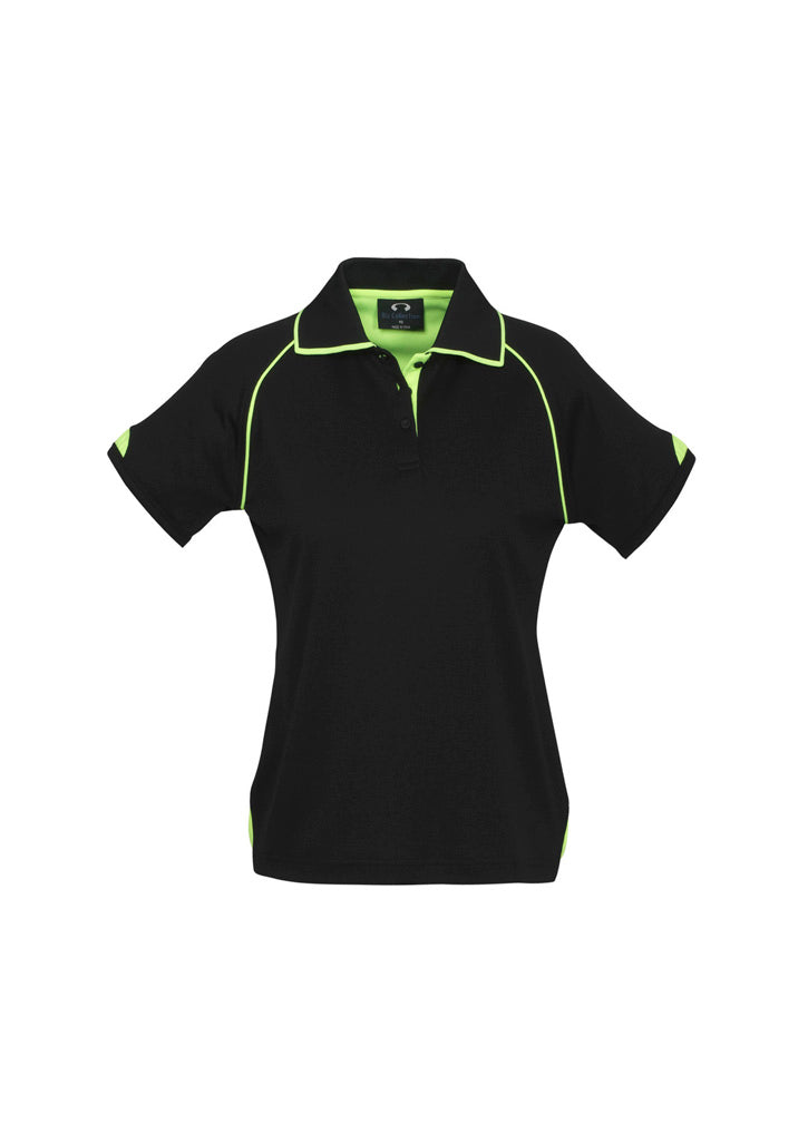 Biz Collection Womens Fusion Short Sleeve Polo - Black/Fluoro Yellow/Lime