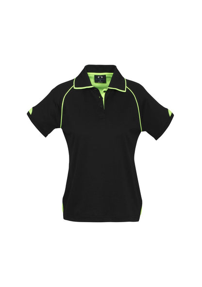 Biz Collection Womens Fusion Short Sleeve Polo - Black/Fluoro Yellow/Lime