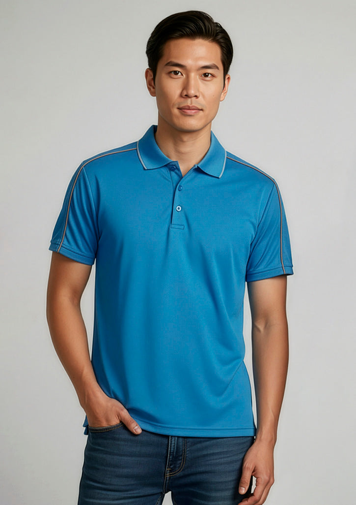 Biz Collection Mens Blade Short Sleeve Polo - Cyan/Silver Grey