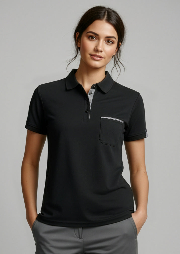 Biz Collection Womens Edge Short Sleeve Polo - Black/Check