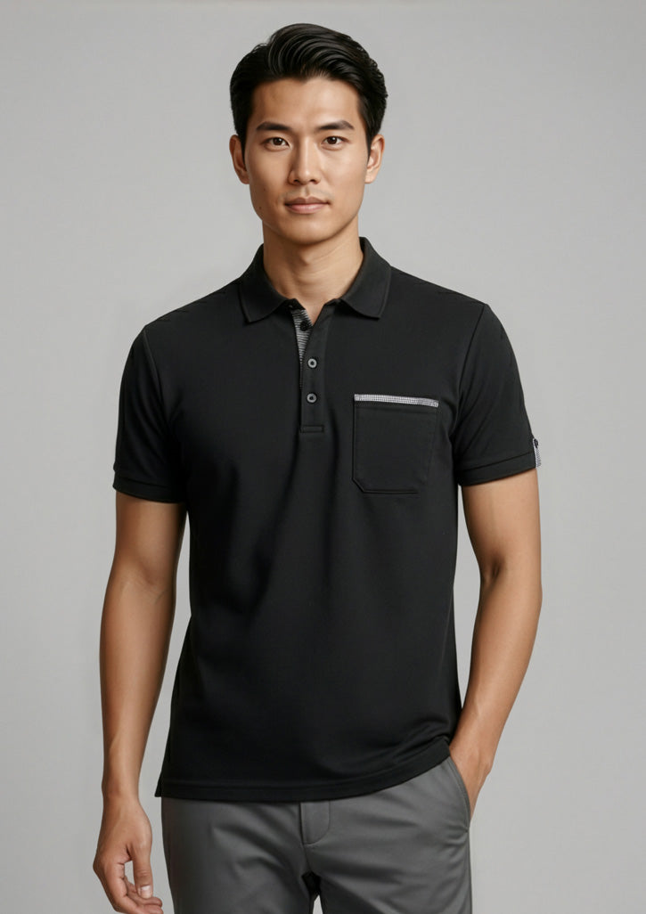Biz Collection Mens Edge Short Sleeve Polo - Black/Check