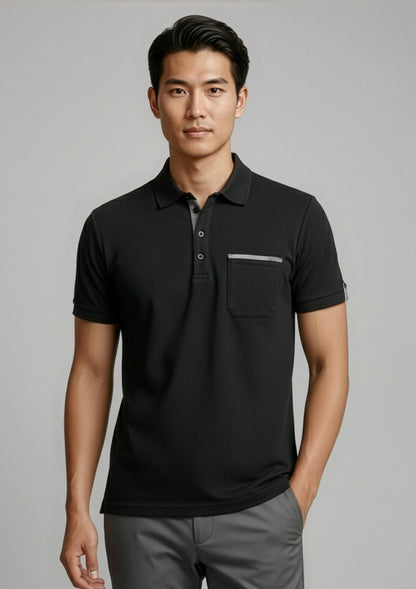 Biz Collection Mens Edge Short Sleeve Polo - Black/Check