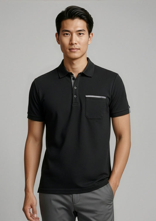 Biz Collection Mens Edge Short Sleeve Polo - Black/Check