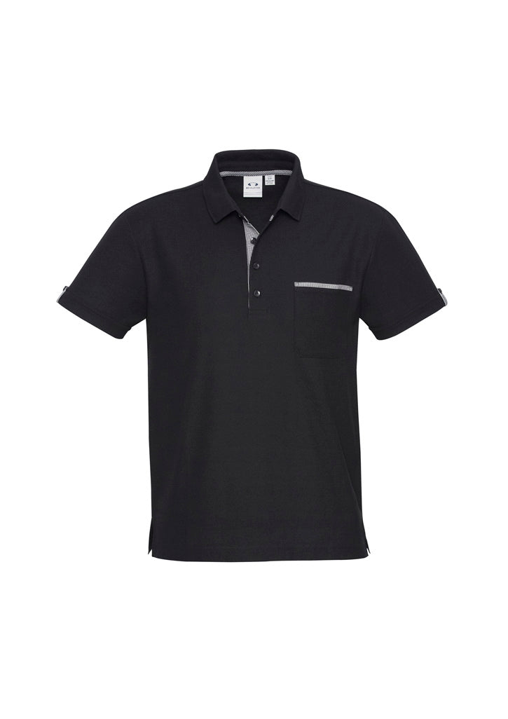 Biz Collection Mens Edge Short Sleeve Polo - Black/Check