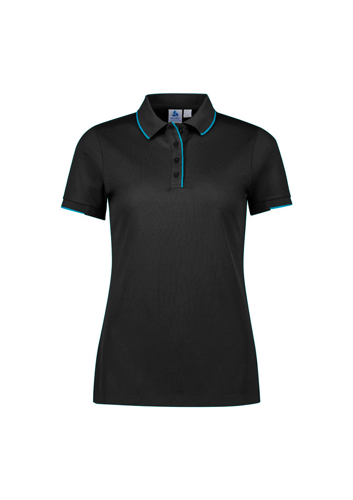 Biz Collection Womens Focus Short Sleeve Polo - Black/Cyan