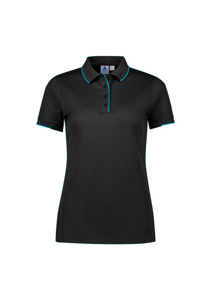 Biz Collection Womens Focus Short Sleeve Polo - Black/Cyan