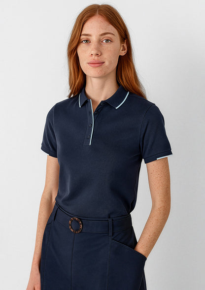 Biz Collection Womens Focus Short Sleeve Polo - Navy/Sky