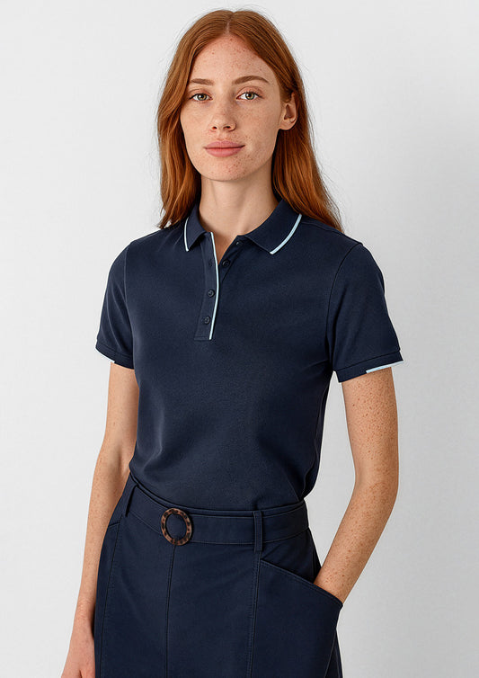 Biz Collection Womens Focus Short Sleeve Polo - Navy/Sky