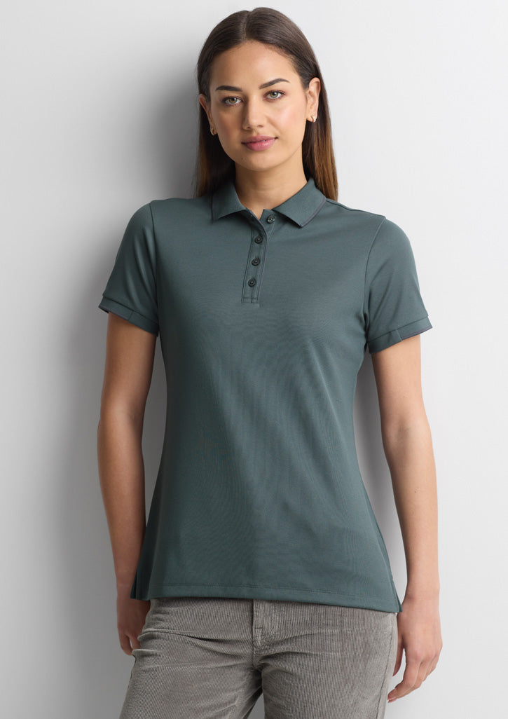Biz Collection Womens Focus Short Sleeve Polo - Seafoam/Charcoal