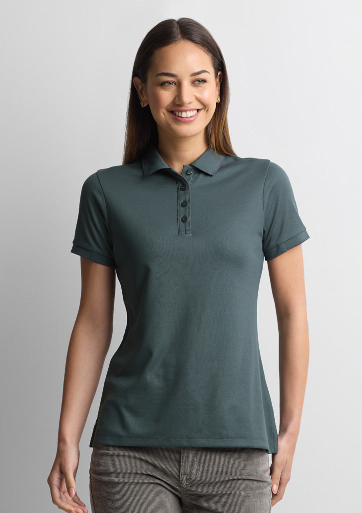 Biz Collection Womens Focus Short Sleeve Polo - Seafoam/Charcoal