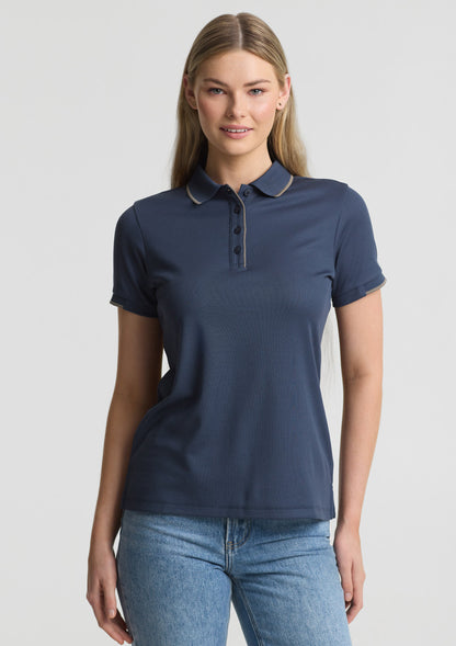 Biz Collection Womens Focus Short Sleeve Polo - Storm Blue/Taupe
